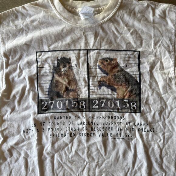 VINTAGE 90S SQUIRREL MUGSHOT HUMOR T-SHIRT JOKE ANIMALS GRAPHIC MENS MEDIUM - Picture 1 of 6